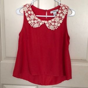 Red blouse w/ floral collar